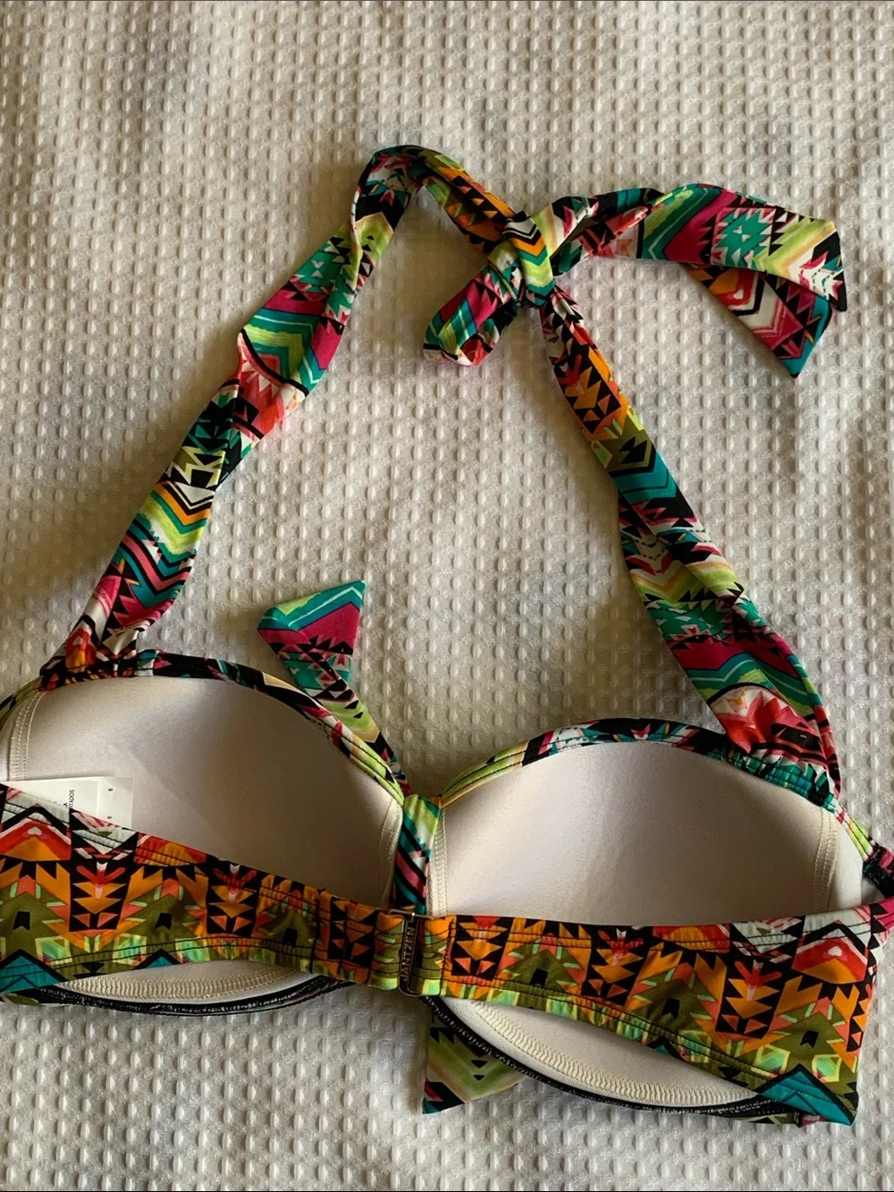 Janzteen Tulum Vibrant Aztec Multicolored Tie Front Halter Bikini Top size 8